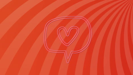 animation of speech bubble with heart over lines on red background