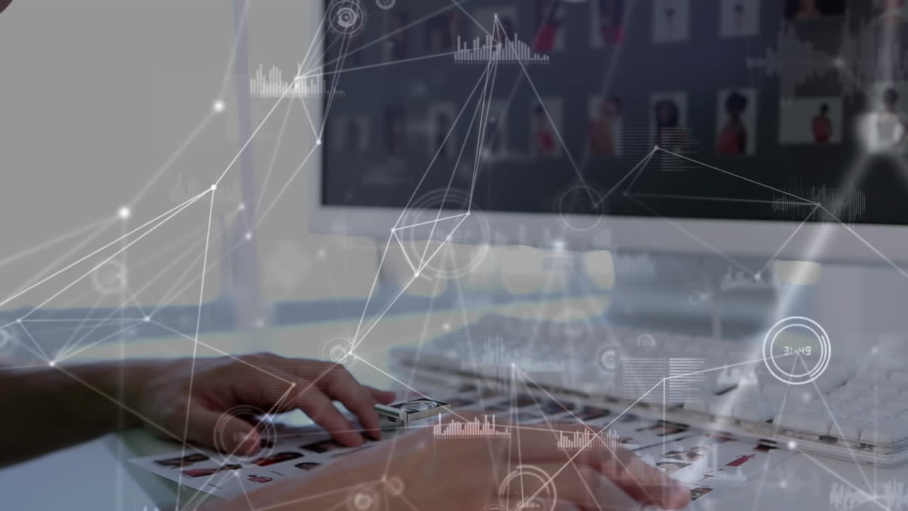 Animation of data processing over caucasian businessman using computer