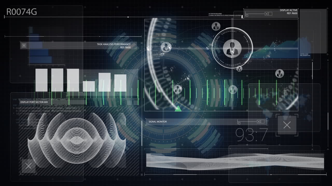 Displaying animation of futuristic digital interface with data analytics at school