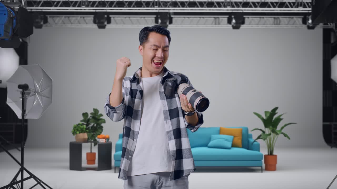 Photographer having fun in studio