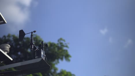 anemometer for wind meter vane spinning in loop with sky background.