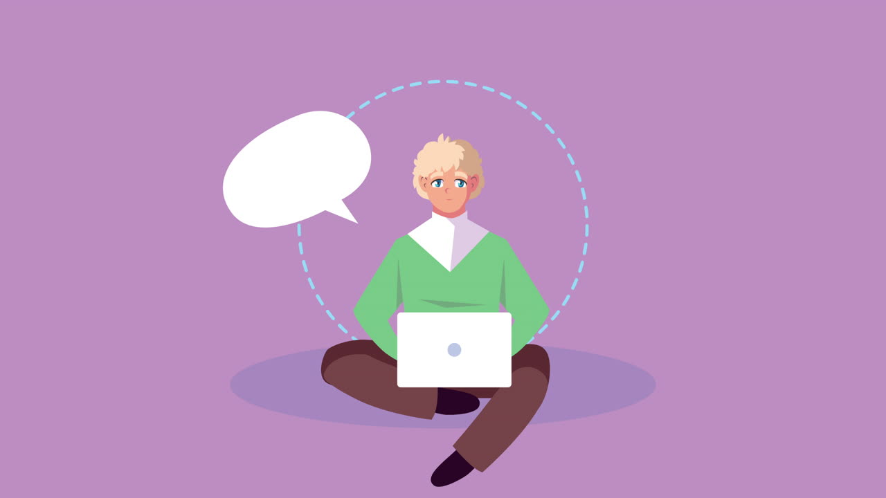 woman using laptop seated in floor animation