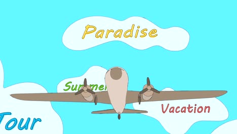 el avión está flotando en el océano pasando a través de las nubes etiquetadas.