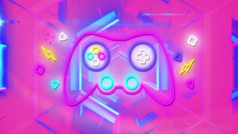 animación del panel de control de juego de neón parpadeando sobre un fondo de neón vibrante