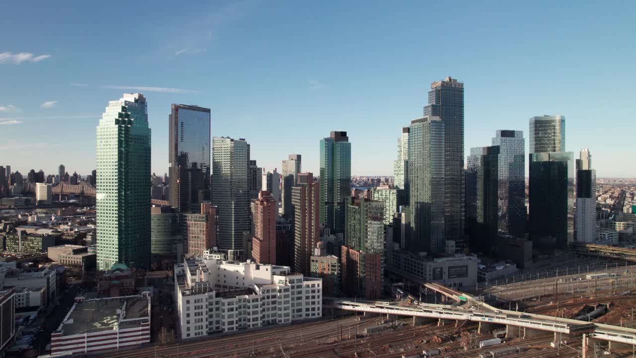 Pristine aerial of Long Island City, Queens skyline, 4K