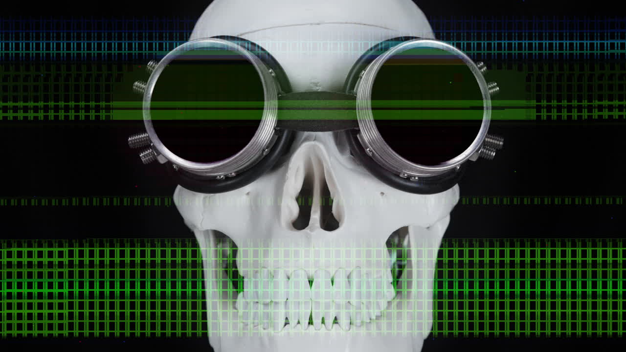 cráneo humano con gafas de sol