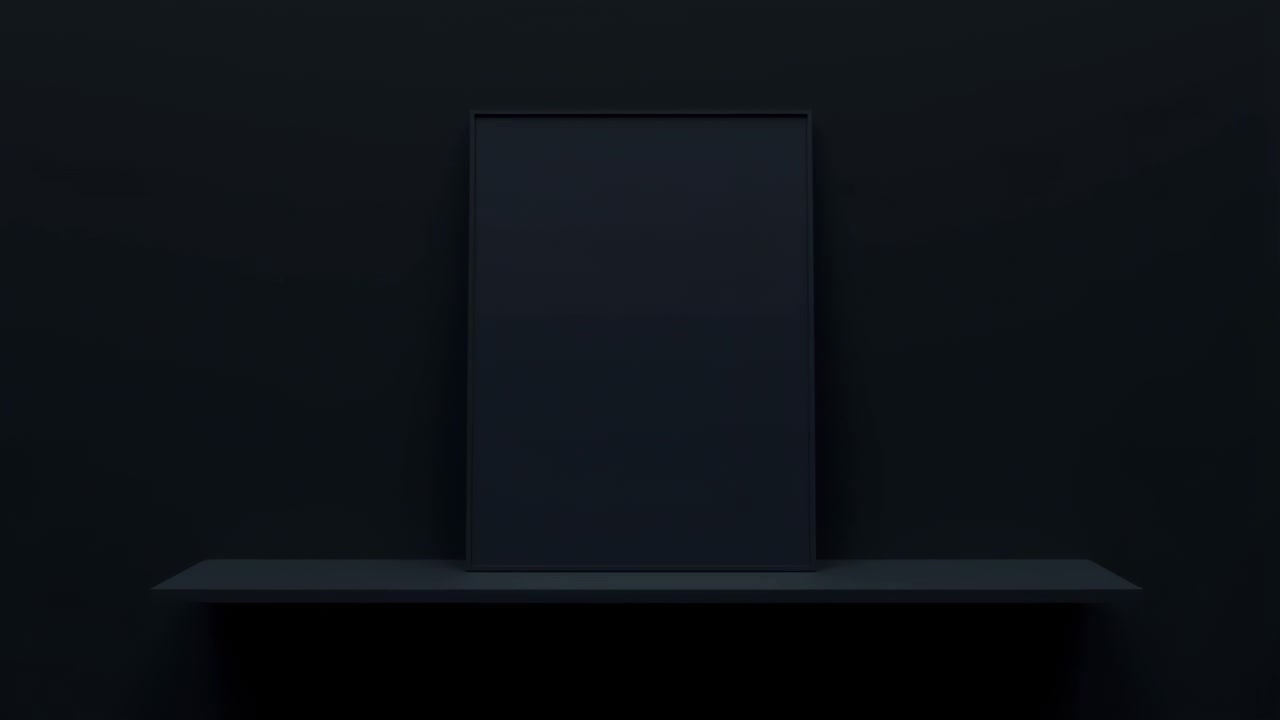 Minimalistisk sort ramme mockup på mørk hylde