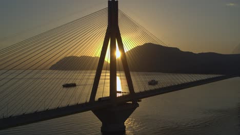 aerial - bridge of rio antirrio in greece at sunset - shot on dji inspire 2 x7 raw