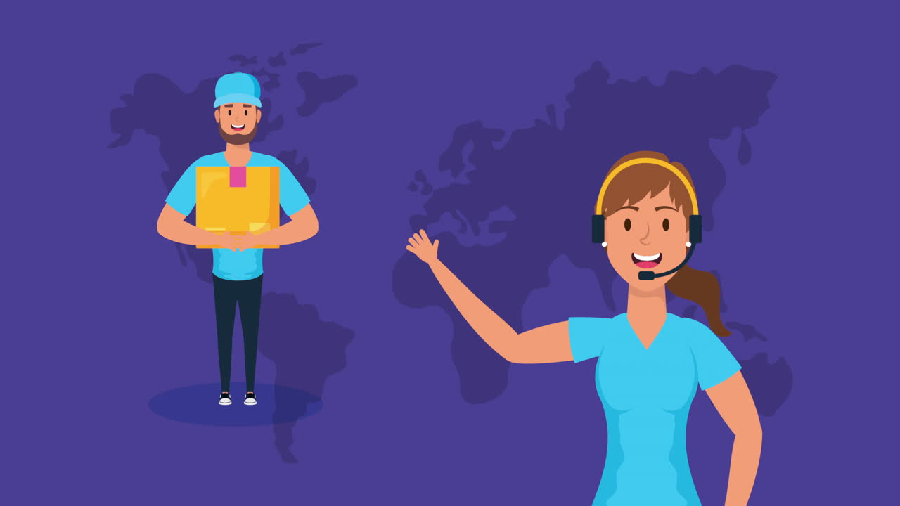 logistic couple workers with earth planet