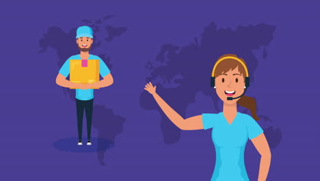 trabajadores de la pareja logística con el planeta tierra