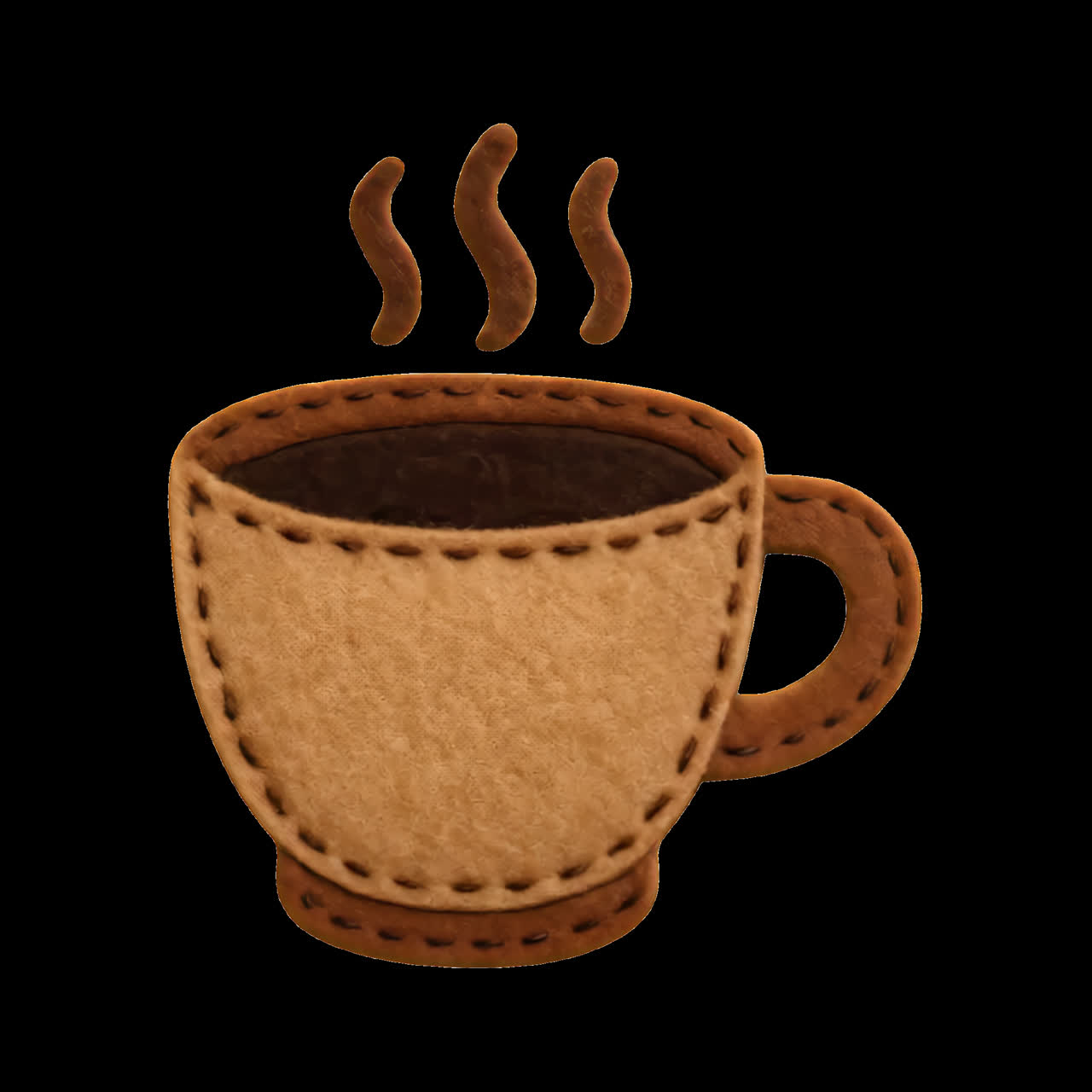 Animazione di illustrazione di caffè accogliente in feltro, risorsa isolata, video 4K trasparente, canale alfa, ProRes