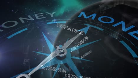 animation of compass with text over numbers and data processing