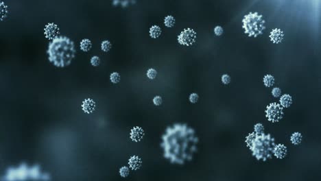 animación de células macro coronavirus covid-19 flotando sobre un fondo azul