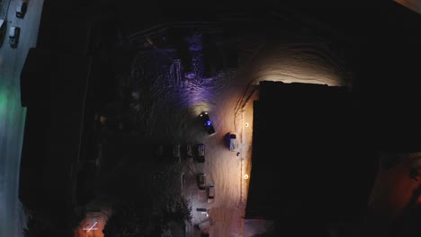 top aerial shot of police surveillance on parking lot with flashing lights