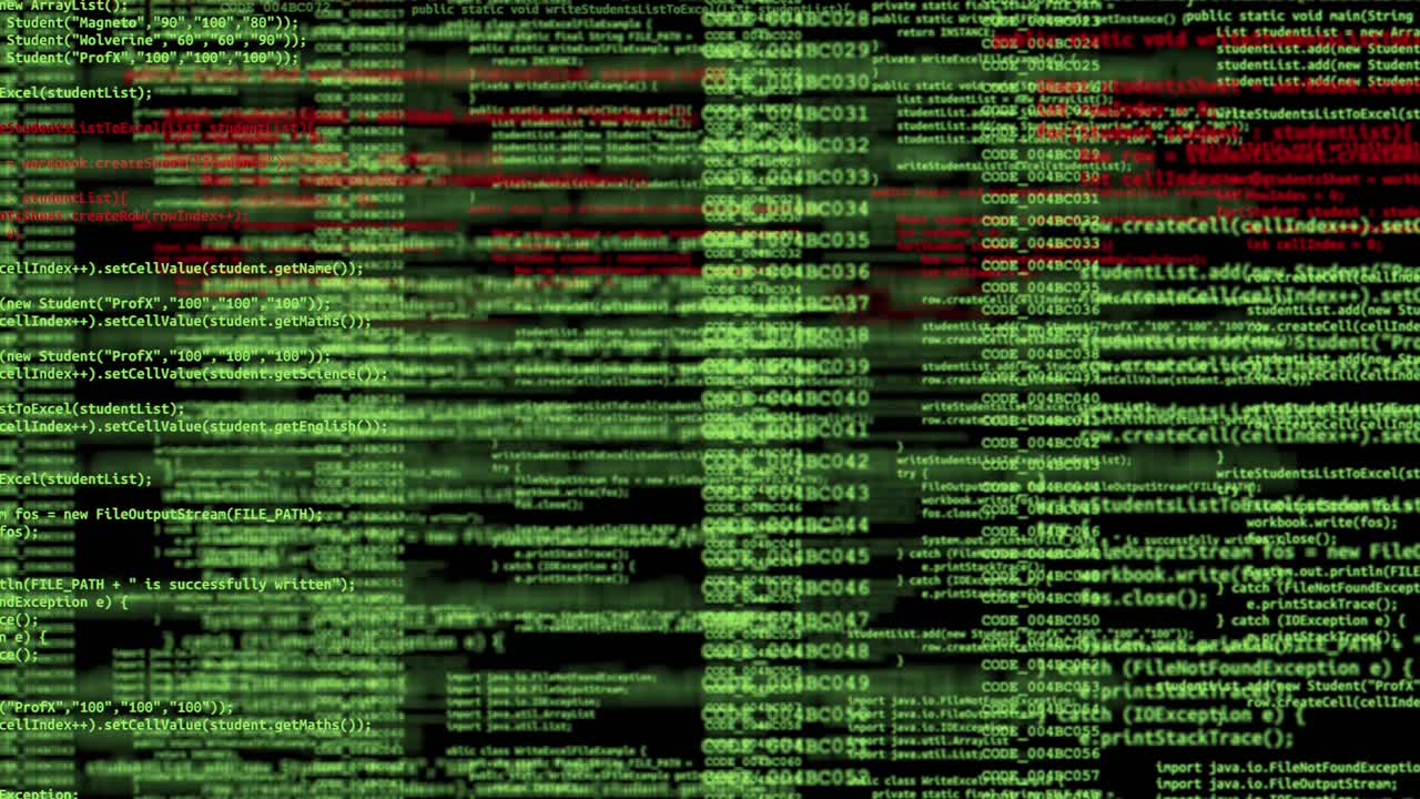 4k animation of programming on abstract digital screen background variety code languages and colors