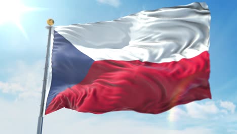4k-3D-Darstellung-Der-Wehenden-Flagge-An-Einem-Mast-Des-Landes-Tschechien