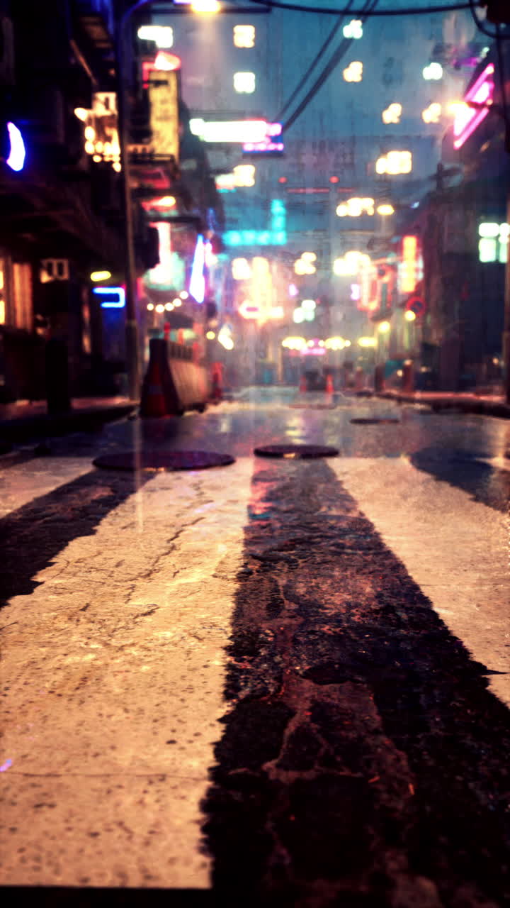 비가 오는 밤 도시 거리