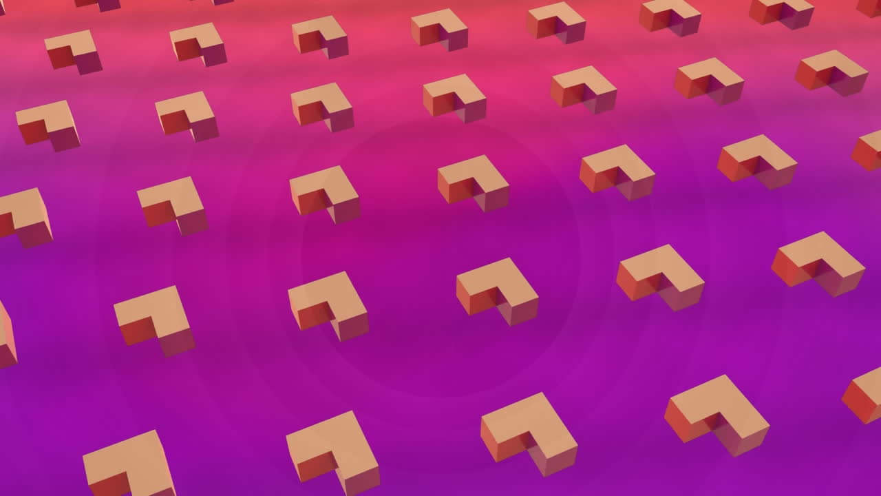 animación de filas de formas abstractas que se mueven sobre un fondo púrpura.