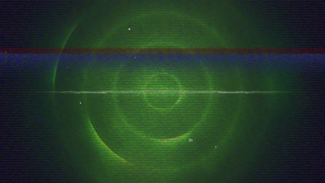 Animation-Von-Glitch-Und-Welle-über-Grünen-Kreisen,-Die-Sich-Auf-Schwarzem-Hintergrund-Bewegen
