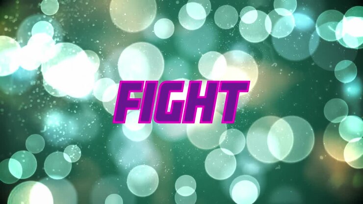 Animation af neonteksten "fight" over spotlys