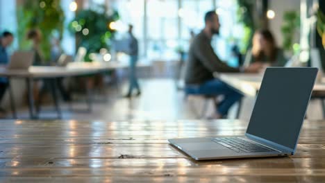 laptop on office desk in coworking space