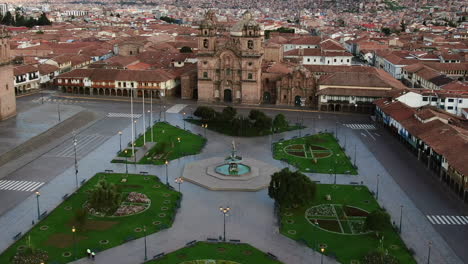 exclusive aerial view of plaza de armas and society of jesus church, cusco, peru