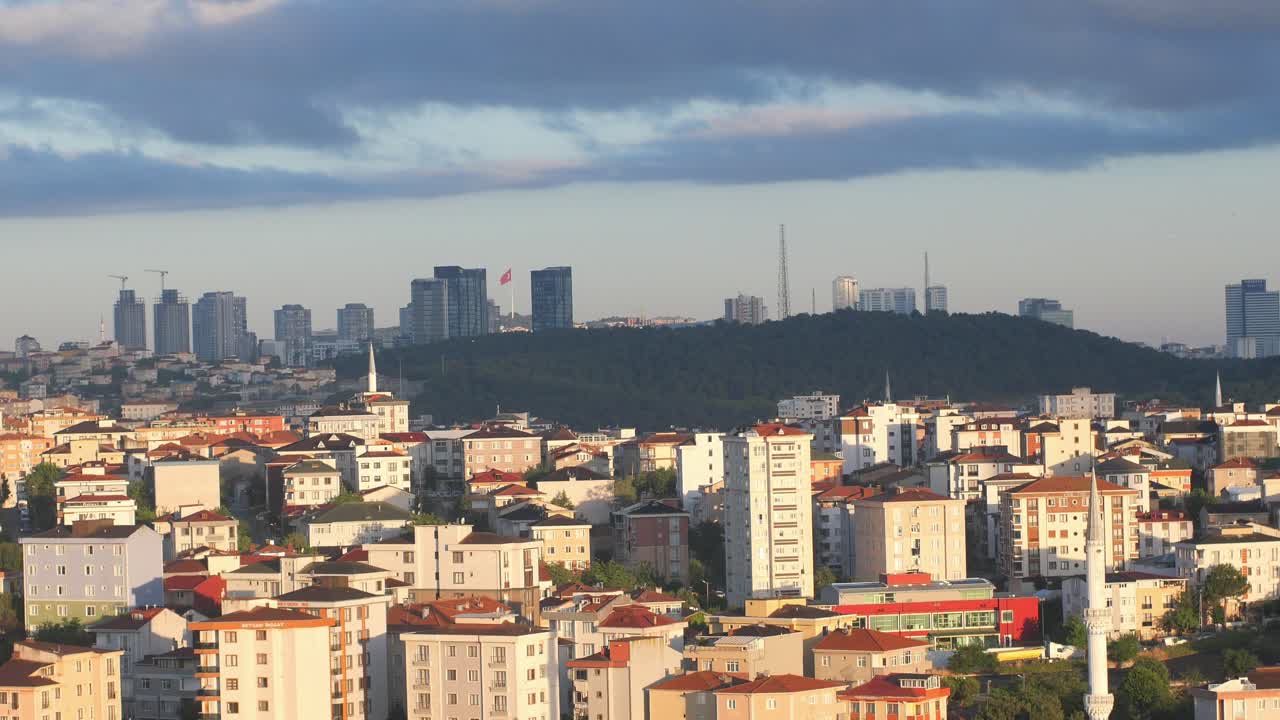 vista aérea del horizonte de estambul al atardecer