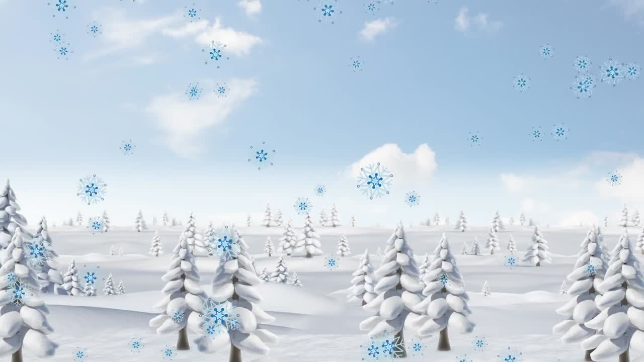 겨울 풍경 위에 내리는 눈의 애니메이션