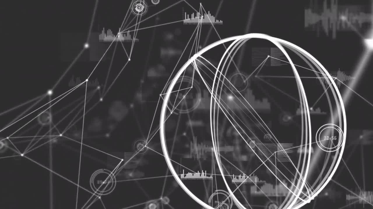 연결 네트워크를 통해  ⁇ 색 원의 애니메이션과 검은색 배경의 데이터 처리