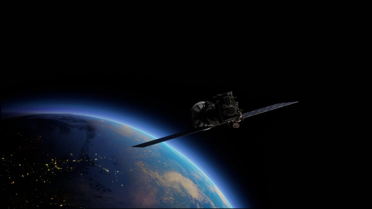 satélite artificial de la tierra. un satélite que vuela en el espacio sobre el globo