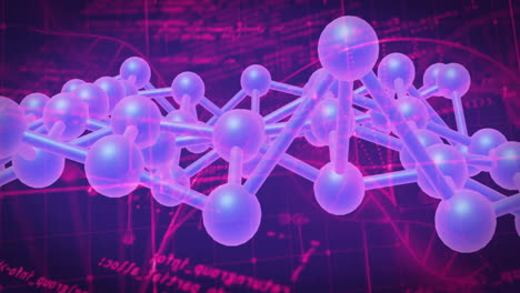 molecular structure and scientific data processing animation over purple background