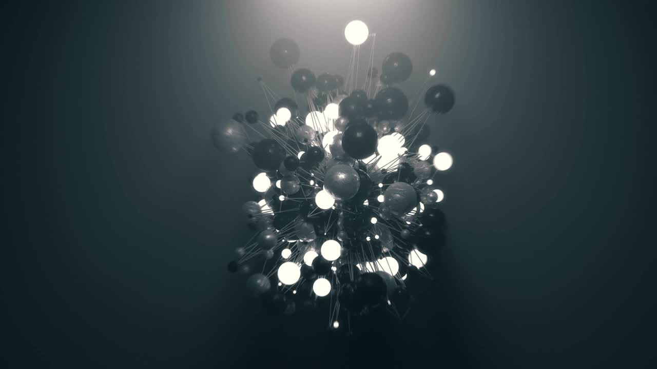 Realistisk abstrakt animation med metalliske og oplyste kugler