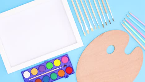 school and art and paint stationery appear on blue theme. stop motion