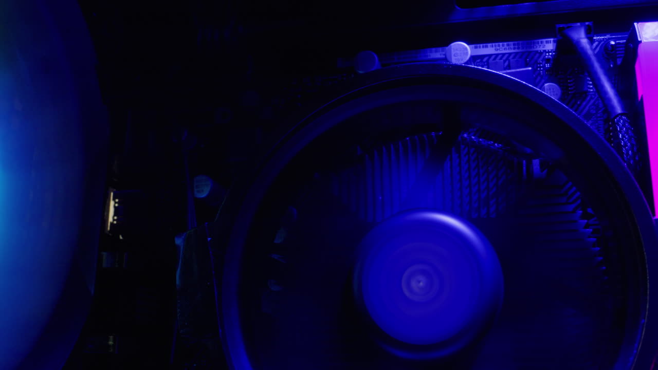 Close-up view of computer components with RGB lighting