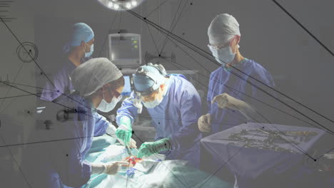 animation of connections over diverse surgeons in hospital theatre