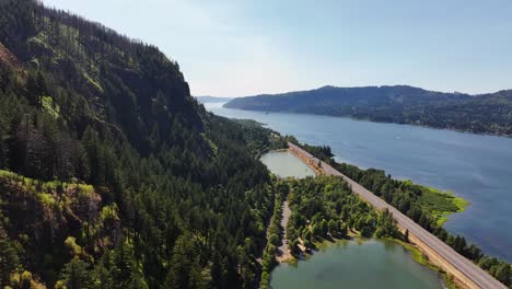 epic river and mountain drone shot