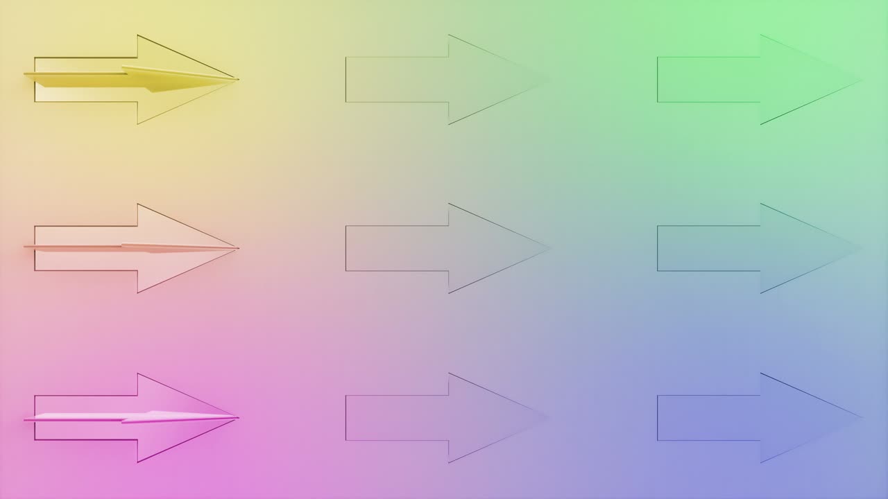 3D animation of moving colorful arrows. Arrows sign are flipping over. Seamless pattern.