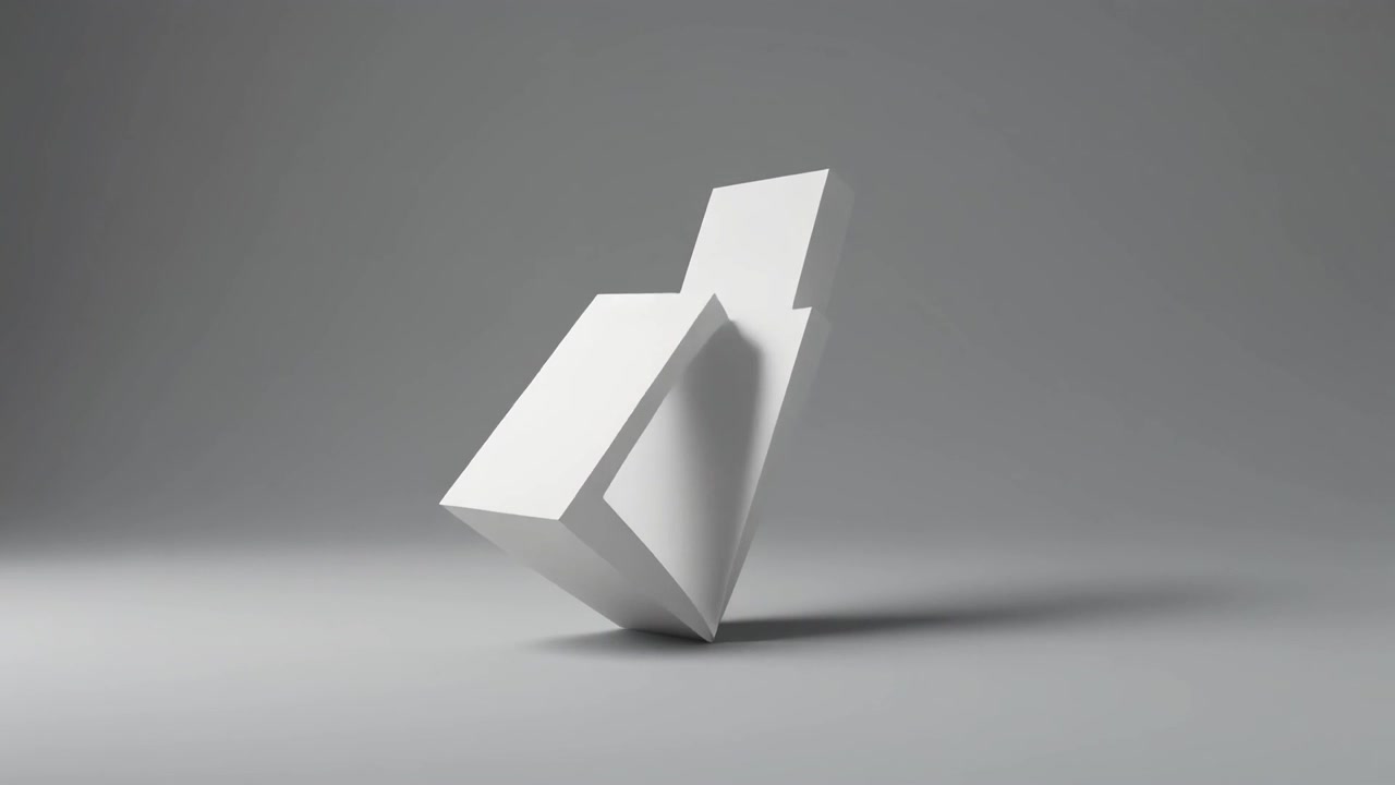 Abstract White Geometric Shape Deconstructing on Grey Background