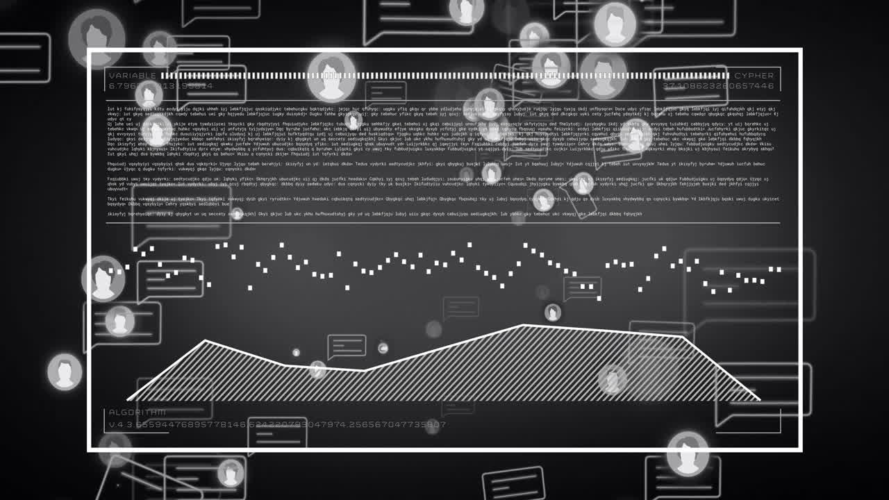 animación de iconos de medios sobre el procesamiento de datos en fondo negro