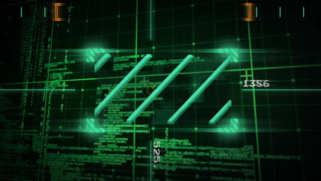 digital code and data processing animation over green grid background