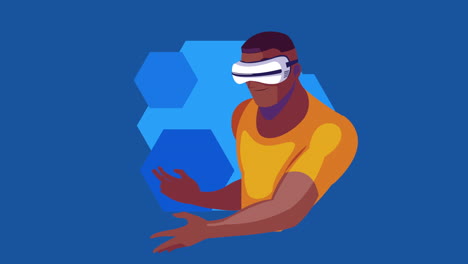 virtual reality tech animation with afro man using mask