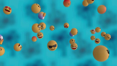 animation of emoji icons floating on blue background