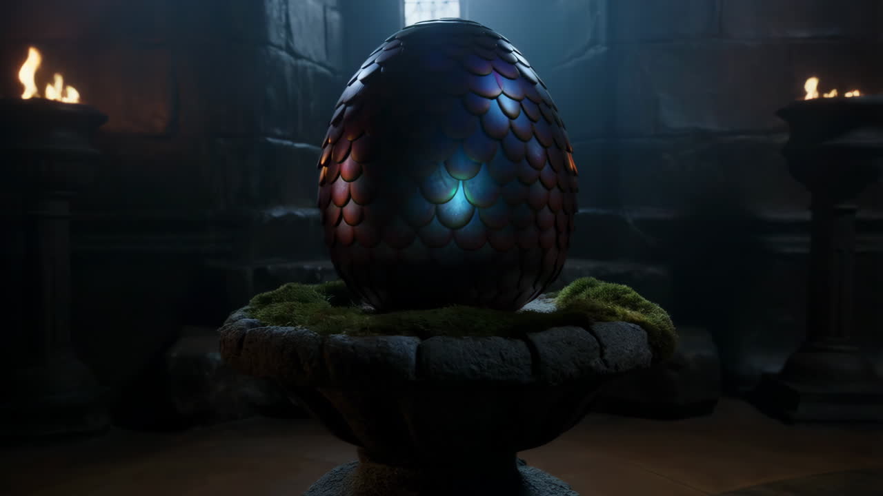 Mysterious Dragon Egg in an Ancient Chamber