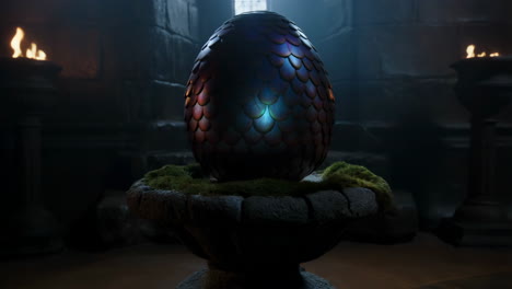 mysterious dragon egg in an ancient chamber