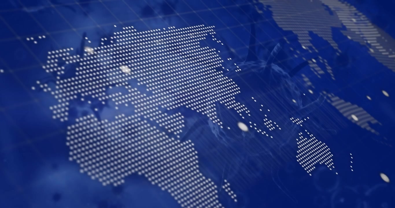 Animation of world map over blue background with virus cells