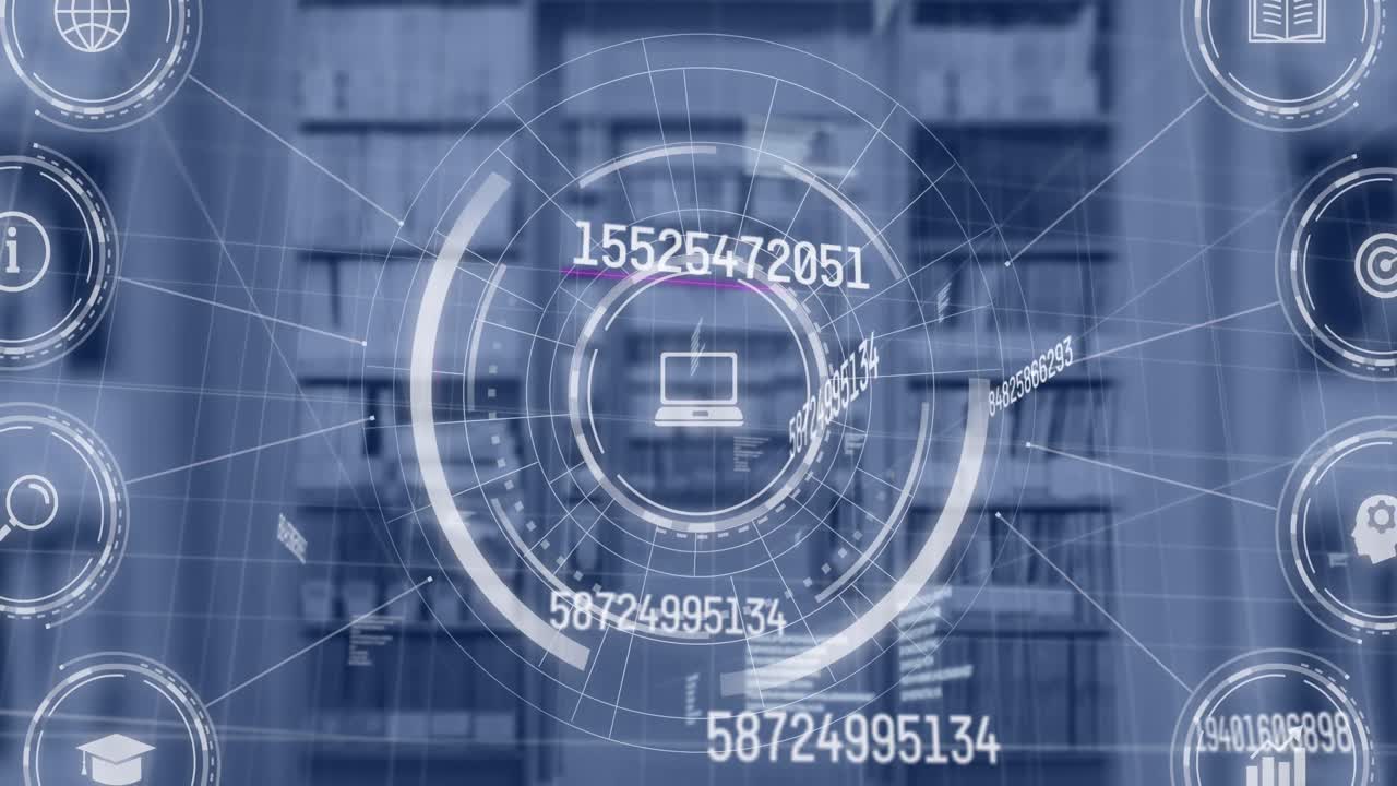 animación de iconos y procesamiento de datos en la biblioteca.