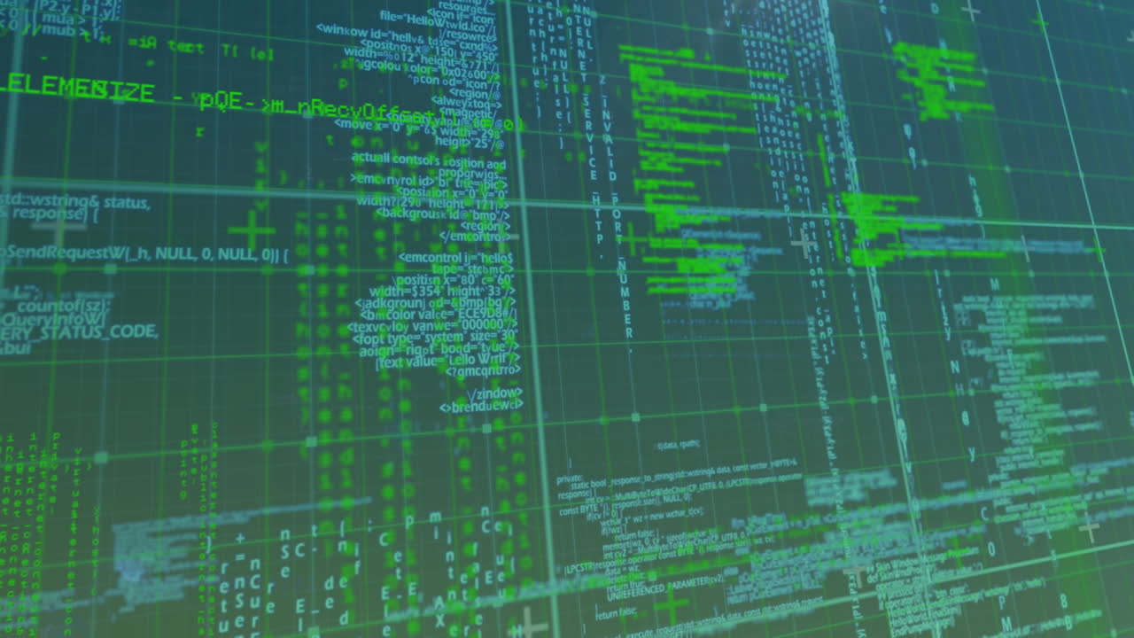 Animation of data processing over dark background