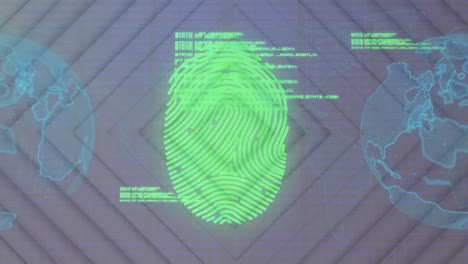 Animation-of-biometric-fingerprint-data-processing-and-network-of-connections-over-dark-background