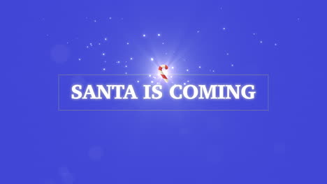 Santa-Is-Coming-with-candy-and-flying-glitters-on-blue-gradient