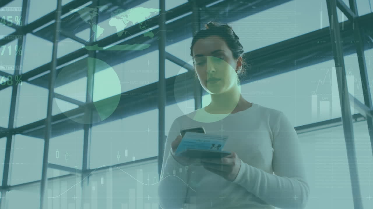 animación del procesamiento de estadísticas sobre mujeres que usan teléfonos inteligentes